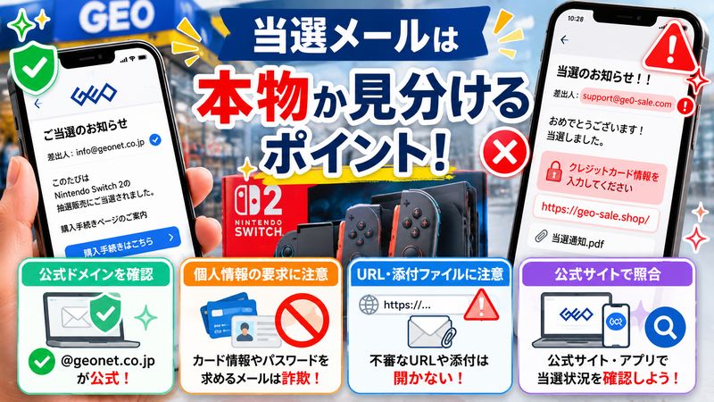 3.ゲオのスイッチ2当選メールが本物か見分けるポイント