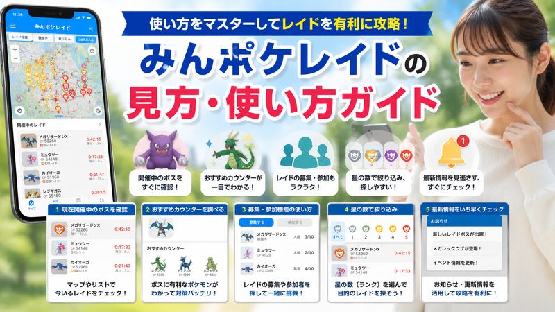 2.みんポケレイドの使い方・見方を徹底解説